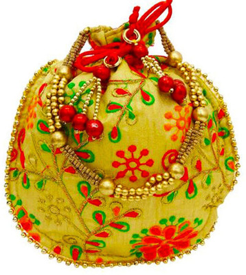 

Dms Retail Embroidered Silk Potli Bag Ethnic Clutch Batwa Bag For Women And Girls Floral Design Potli(Multicolor)