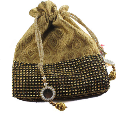 

DESIGNISH Brocade potli with lace Potli(Gold)