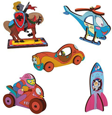 

Ugears 3D Wooden Diy Jigsaw Puzzle Build And Paint Assemble Toys Kits For Kids- Set Of 5 Small Models - Car, Helicopter, Rocket, Motorc(1 Pieces)