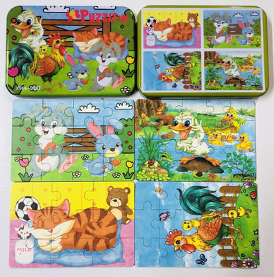 

MyGifts A Pack of 4 Cardboard Rabbit, cat, Duck and Peacock Based Theme Educational Puzzle for Kids(4 Pieces)