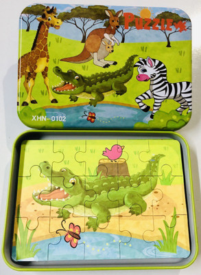 

MyGifts A Pack of 4 cardboard Jigsaw Giraffe, crocodile, Zebra and kangaroo based Animal Theme Educational Puzzle for Kids(4 Pieces)