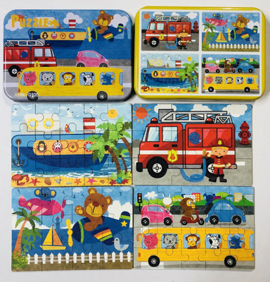 

MyGifts A Pack of 4 Cardboard Jigsaw Bus, Car and Ship Animal Theme Educational Puzzle for Kids(4 Pieces)