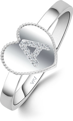 Vivaana Initial 'A' Letter in Heart Ring Alloy Cubic Zirconia, Crystal Platinum Plated Ring