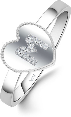 Vivaana Initial 'M' Letter in Heart Ring Alloy Cubic Zirconia, Crystal Platinum Plated Ring