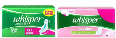 

Whisper Ultra Clean & Ultra Soft sanitry pads Sanitary Pad(Pack of 60)