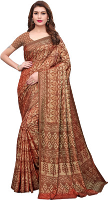 Ratnavati Printed Patola Silk Blend, Dupion Silk Saree(Brown)