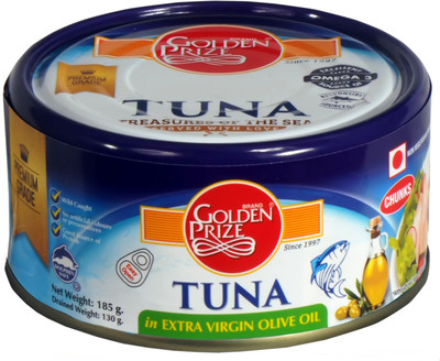 

Golden prize Tuna Chunk In Etra Vigin Olive Oil 185Gms Each - Pack of 2 Units Tuna Fish Chunks(410 Pack of 2)