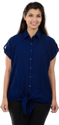 Vitans Women Solid Casual Dark Blue Shirt