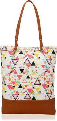 

Kleio Women Casual White, Tan Canvas Tote, Tan;white