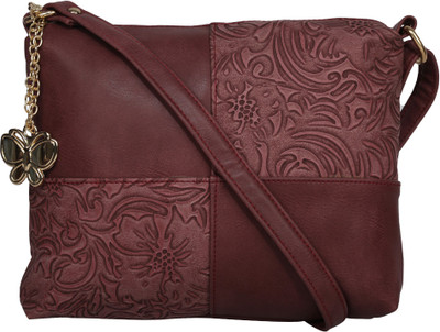 Butterflies Women Casual Maroon PU Sling Bag
