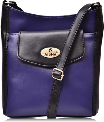 

Aisna Women Casual Purple, Black PU Sling Bag, Black;purple