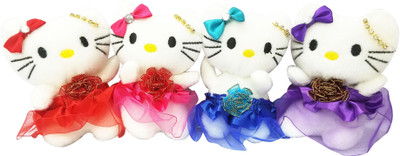 

imodish Hello Kitty Set Of 4 Pcs. Hello Kitty Red, Blue, Pink, Violet Dress 10 cms. Soft Toy Plush Stuffed Toys - 10 cm(Multicolor)