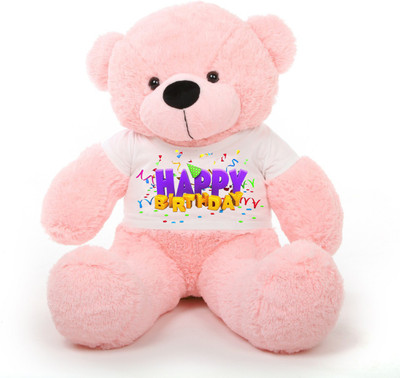 

CLICK4DEAL 4 Feet Pink Teddy Bear Waring a Happy Bithday Tshirt (121 CM) - 121 cm(Multicolor)