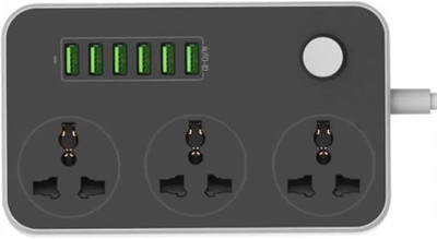 

FKU 3.4A 6 Port USB Charger + 3 ANTI-STATIC POWER SOCKET With 2MTR Cord 3 Socket Surge Protector(Black)