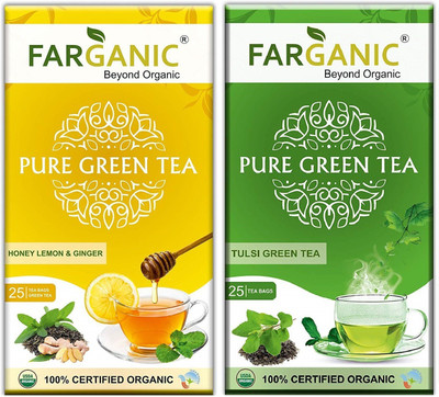 

FARGANIC PACK OF Lemon Ginger Honey & Tulsi Green Tea . 100% Certified Organic Green Tea. 50 Tea Bags Lemon, Ginger, Honey, Tulsi Green Tea Bags(50 Bags, Box)