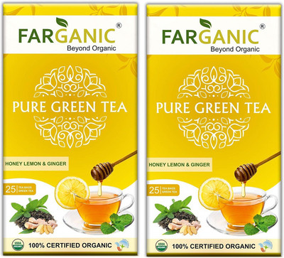 

FARGANIC Lemon Ginger Honey Green Tea Bags. 100% Certified Organic Green Tea. 50 Tea Bags Honey, Lemon, Ginger Green Tea Bags(50 Bags, Box)