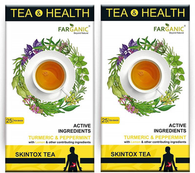 

FARGANIC Skintox Green-Tea PACK OF 2 Tea and Health Series with Active Ingredients, 50 Tea-Bags Turmeric, Peppermint, Lemon Green Tea Bags(50 Bags, Box)