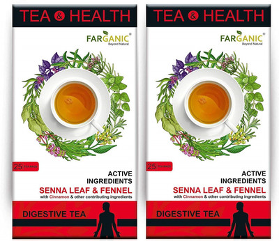 

FARGANIC Digestive Green Tea PACK OF 2 Tea& Health Series with Active Ingredients, Medium (Red, Tea & Health - Digestive)- 50 Tea Bags Senna, Fennel, Cinnamon Green Tea Bags(50 Bags, Box)