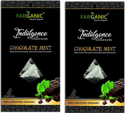 

FARGANIC Pack of Chocolate Mint Green Tea Premium Green Tea Infusions- 30 Pyramid Tea Bags Chocolate, Mint Green Tea Bags(30 Bags, Box)