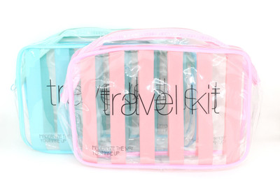 

BAANSURI cute multipurpose transparent stripes printed cosmetic/medicine/travel/portable/makeup/toiletry kit (Combo of 2 - Baby Pink + Sky Blue) Travel Toiletry Kit(Blue, Pink)