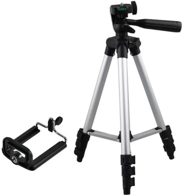 

BUY SURETY Adjustable Portable Lightweight Camera Stand Tripod-3110 With Three-Dimensional Head & Quick Release Plate For Video Cameras Digital Cameraand mobile clip holder for Mobiles Smartphones Tripod(Silver & Black, Supports Up to 1500)
