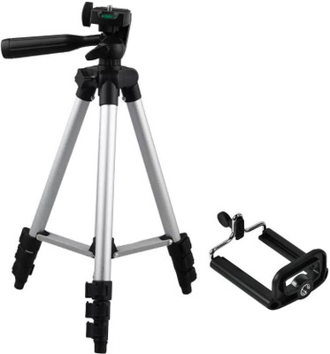

casadomani Adjustable Portable Lightweight Camera Stand Mobile stand Tripod-3110 With Three-Dimensional Head & Quick Release Plate For Video Cameras Digital Cameraand mobile clip holder for Mobiles Smartphones Tripod(Silver & Black, Supports Up to 1500)