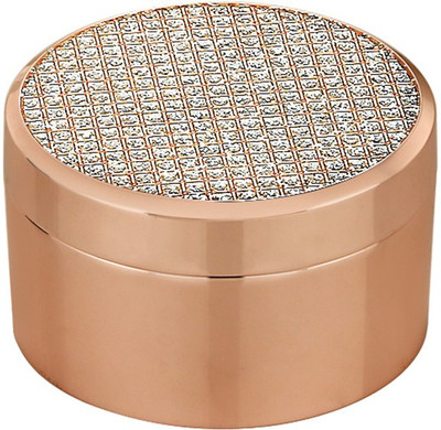 

momentz Rose Gold Jewellry Box (Round Shape) Makeup, Gifts, Vanity Box, Safe-keeper Vanity Box(Gold)