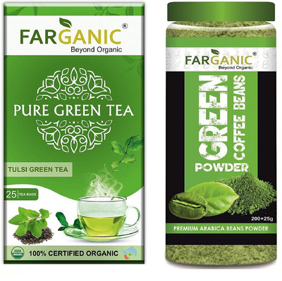 

FARGANIC Green Coffee Beans Powder 225 g With Tulsi Green Tea 25 Tea Bags(200 g)
