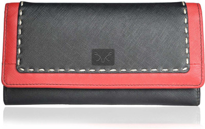 

Alfascino Women Black Genuine Leather Wallet(7 Card Slots), Black-red