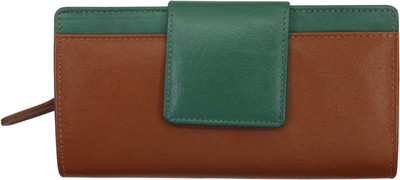 

Trishikha Girls Tan Genuine Leather Wallet(14 Card Slots), Dark tan with green