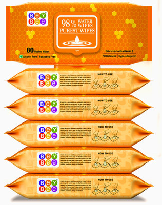

Bey Bee Paraben Free | 98% Water Based | Baby Wipes For Newborn Babies & kids (Combo Of 6 & 80 Wipes each pack)(6 Pieces)