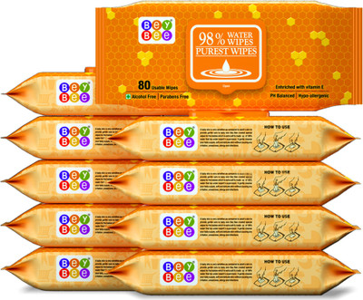 

Bey Bee Cleansing Wipes | Alcohol Free |Toxic Free No Added Parabens (Pack Of 10 | 800 Wipes)(10 Pieces)