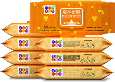 

Bey Bee : Water Based Baby Wipes For new born infants & Toddlers | Neonates (Combo Of 8 & 80 Wipes Each)(8 Pieces)