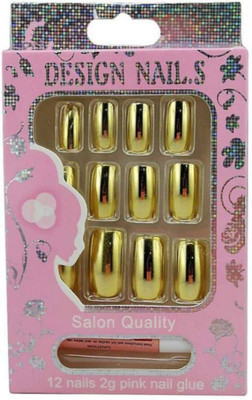 

SoSh Artificial Imported Golden False Nail pack of 24 with 2 Glue Gold(Pack of 24)