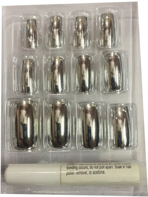

SoSh Artificial Imported Silver False Nail pack of 12 with Glue Silver(Pack of 12)