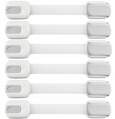 

BabySafeHouse Multi-Utility Safety Latch 6 piece for Cabinet, Drawer, Fridge, Toilet with Adjustable Strap for baby child infant Safety Lock with strongest adhesive Grey Color(White and Grey)