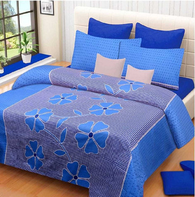 N R CREATION 160 TC Polyester Double Floral Flat Bedsheet(Pack of 1, Blue)