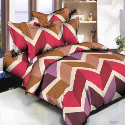 BHAVYA 130 TC Polycotton Double Abstract Flat Bedsheet(Pack of 1, Maroon)