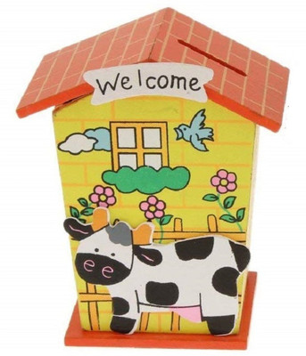 

Artfinesse Wooden Money Piggy Bank House Shape Coin Box For Kids (1 Piece ) Coin Bank(Multicolor)