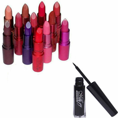 

bb menow -Eyeliner-2.5ml 2.5 ml (Black) WITH TATS LIPSTICK MULTI COLOUR 12 PCS (PACK OF 2)(Set of 2)