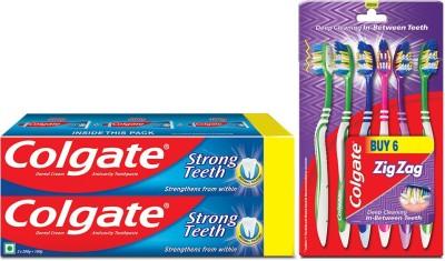 Colgate Anti-Cavity Strong Teeth Toothpaste - 500 gm with ZigZag Toothbrush Medium Medium Toothbrush (6 Toothbrushes)