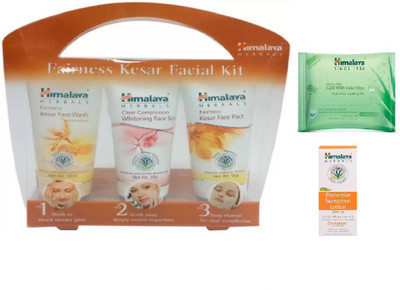 

Himalaya SUN SCREEN LOTION ,ALOE VERA FACAIL WIPES , FAIRNESS KESAR FACIAL KIT(Set of 3)