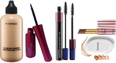 

jenney Silicon Puff, mac face and body foundation, liquid last eyeliner, haute and naughty double effect mascara with primer+matte lipstick .(Set of 5)