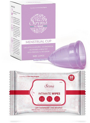 

SIRONA Reusable Menstrual Cup - Large free Intimate Wipes for your Period Care - 10 Wipes(Set of 2)