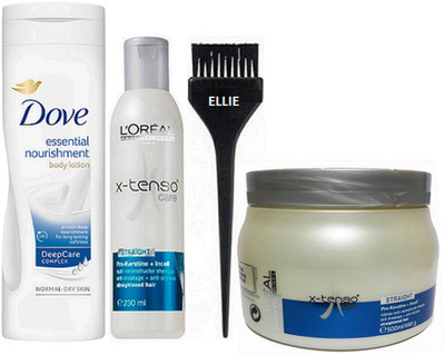 

Ellie Hair Brush & Loreal Professional Xtenso care Shampoo,Hair Spa & Dove Essential Nourishment Body Lotion(set of 4)(Set of 4)