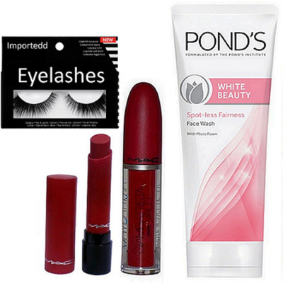 

Importedd Eyelashes, Mac Liptensity Lipstick With Giambattista Valli Lipgloss, Pond's White Beauty Spot-Less Fairness Face Wash(Set of 4)