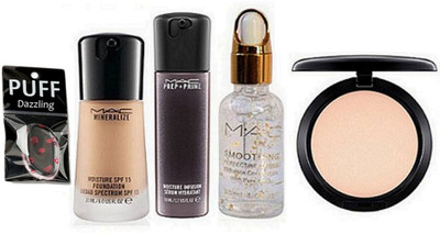 

DAZZLING Silicon Puff,Mac Liquid Foundation & Primer,Face Serum & Compact(Set of 5)