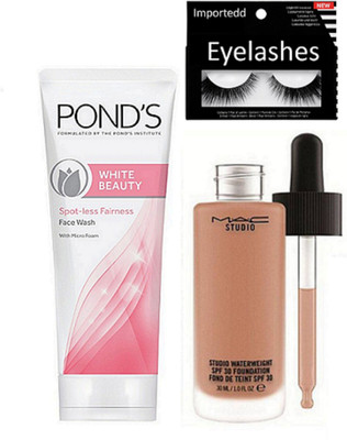 

Importedd Eyelashes, Studio Waterweight Liquid Foundation, Pond's White Beauty Spot-Less Fairness Face Wash(Set of 3)