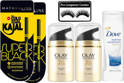 

Pro longwear combo Eyelashes, Total Effect 7 In 1 Day Cream(Pack Of 2), Colossal Kajal Super Black(pack of 2), Essential Nourishment Body Lotion(se of 6)(Set of 6)