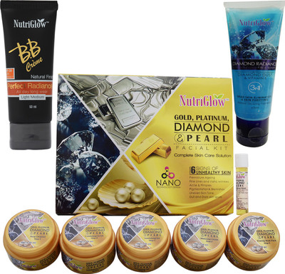 

NutriGlow gold, platinum, diamond & pearl facial kit with BB Cream 1 and Diamond Radiance face wash 1(Set of 3)